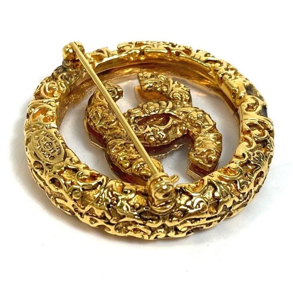 CHANEL CC Mark clear lava Circle type Round type 93A Brooch Metal Gold - Picture 7 of 12